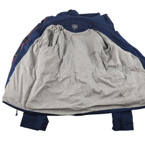 Navy Blue Cargo Jacket Womens Medium Gold Red Hooded Full Zip Utility Chore - Picture 11 of 16